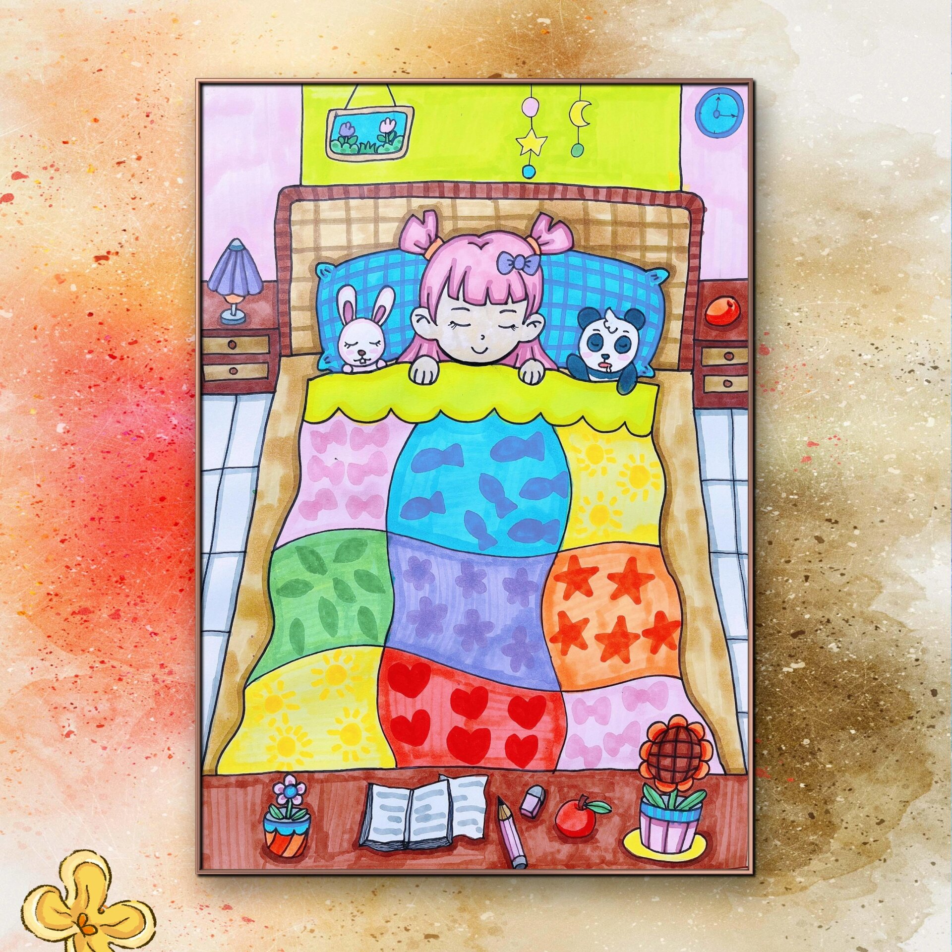 儿童创意画 睡觉的小女孩  儿童创意画 睡觉的小女孩