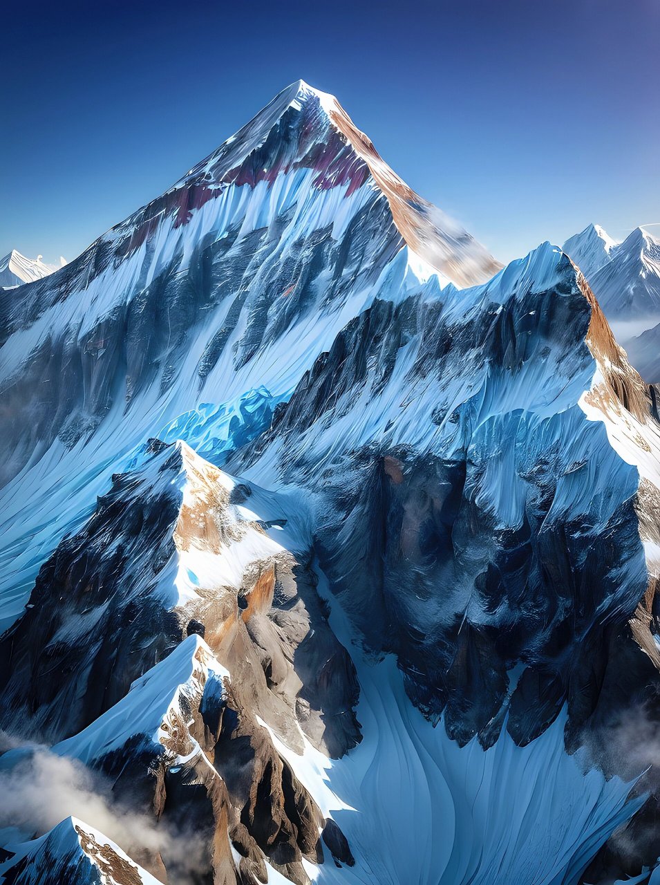 雪山景色,主峰的样貌 以某处雪山为模板刻画出来的雪峰山脉