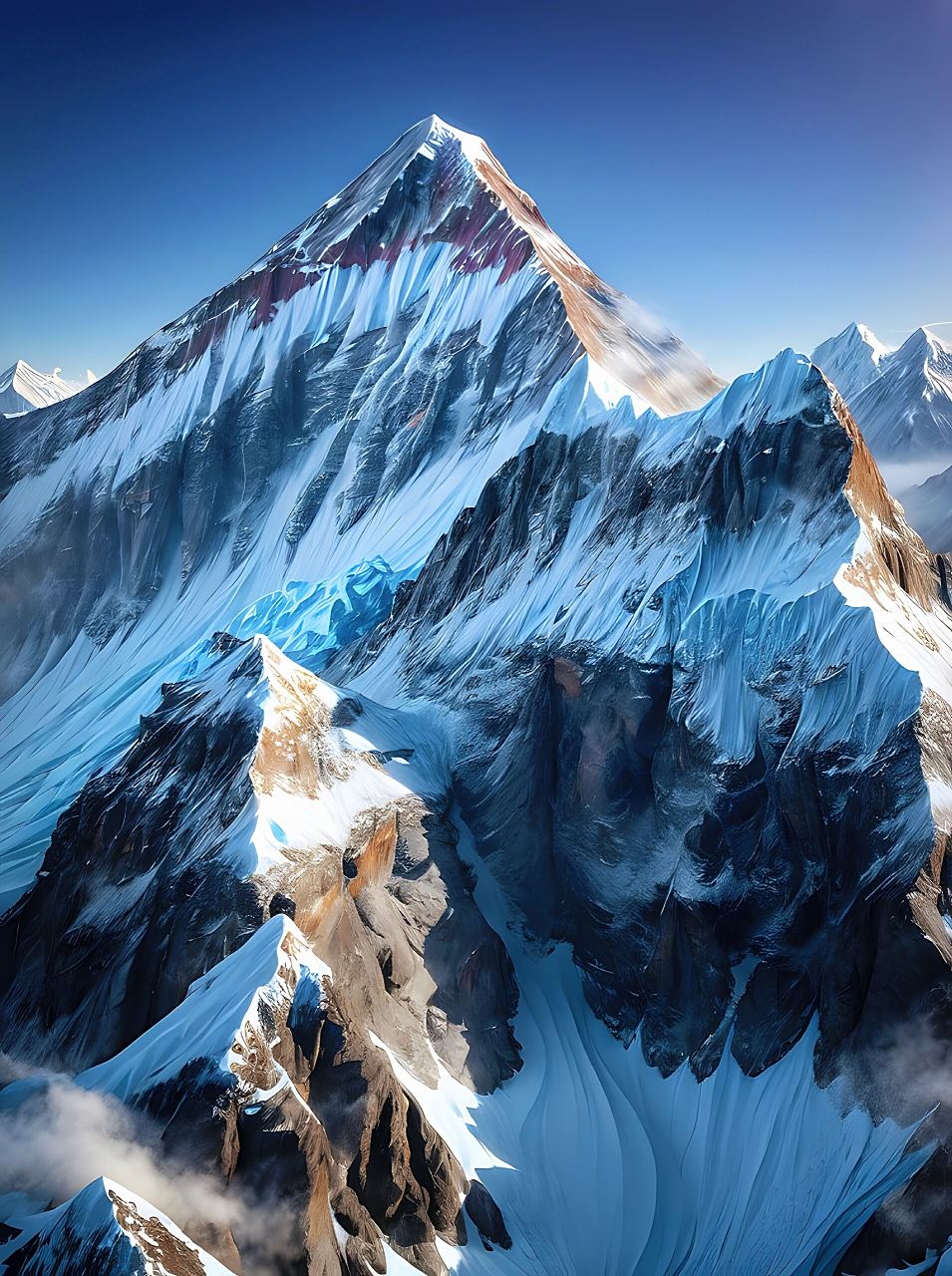 雪山景色,主峰的样貌 以某处雪山为模板刻画出来的雪峰山脉