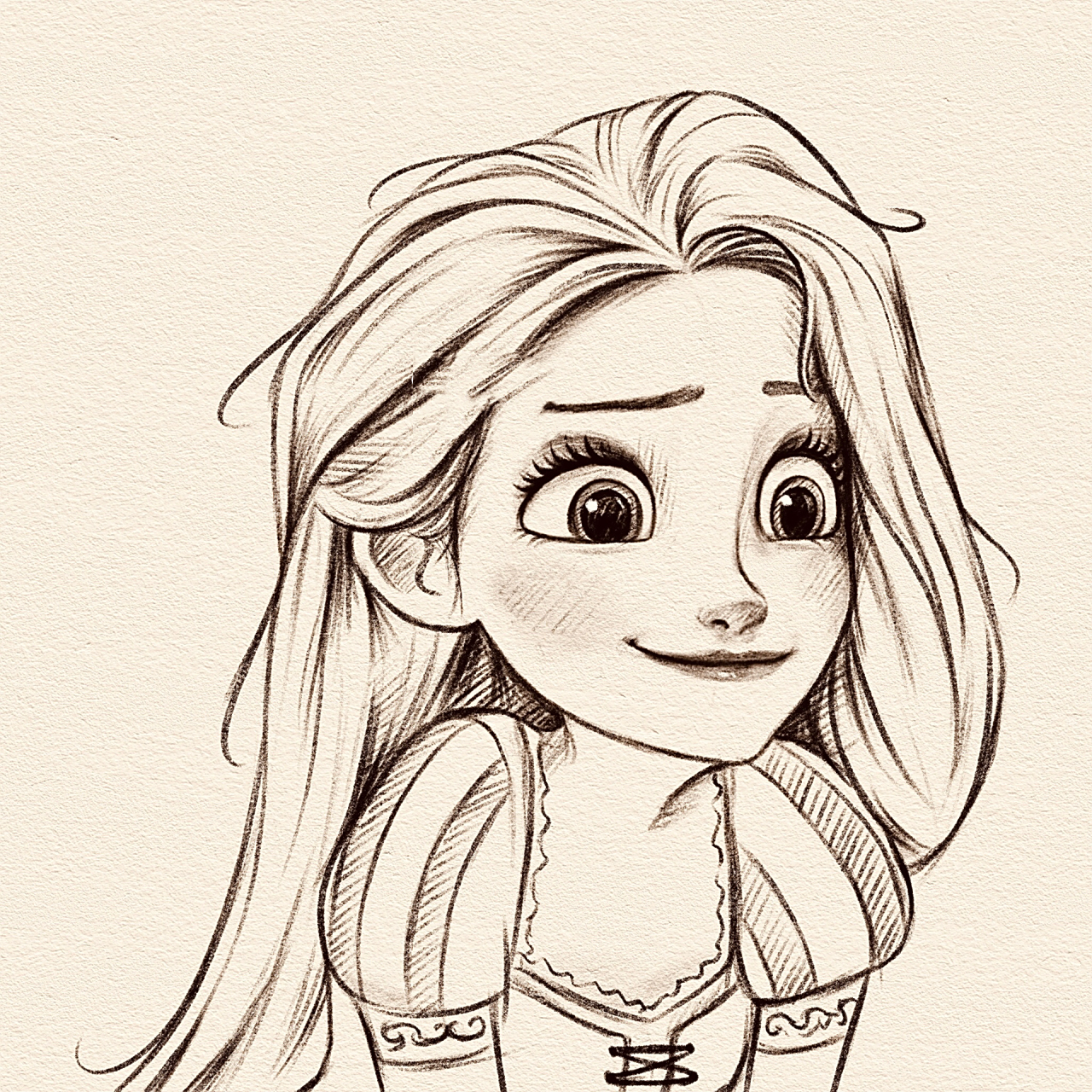 手绘少女线稿|迪士尼公主(附步骤) 过程图来啦～手绘头像铅笔线稿