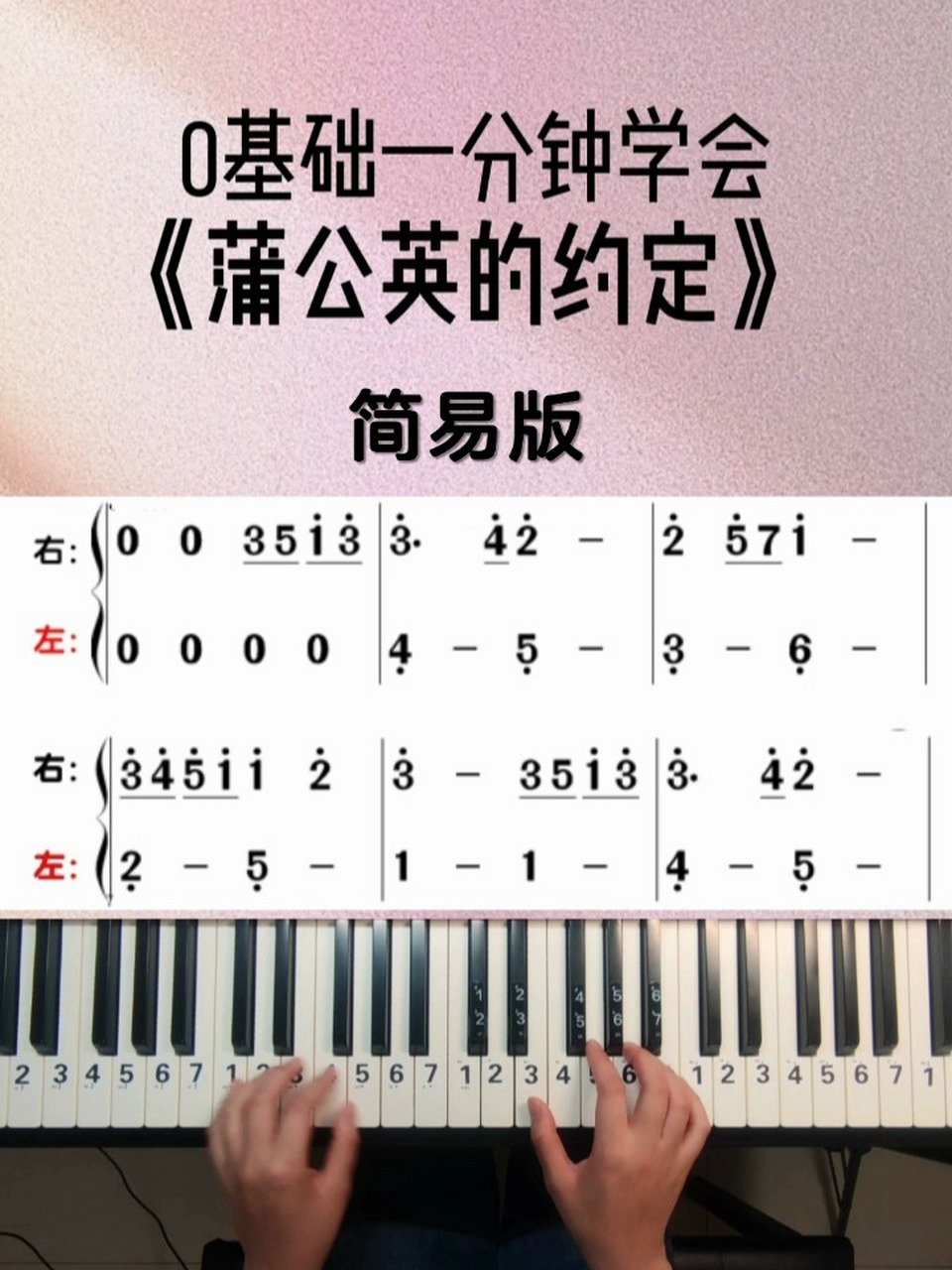 周杰伦《蒲公英的约定》钢琴简易版 一起长大的约定那样清晰,打过勾的