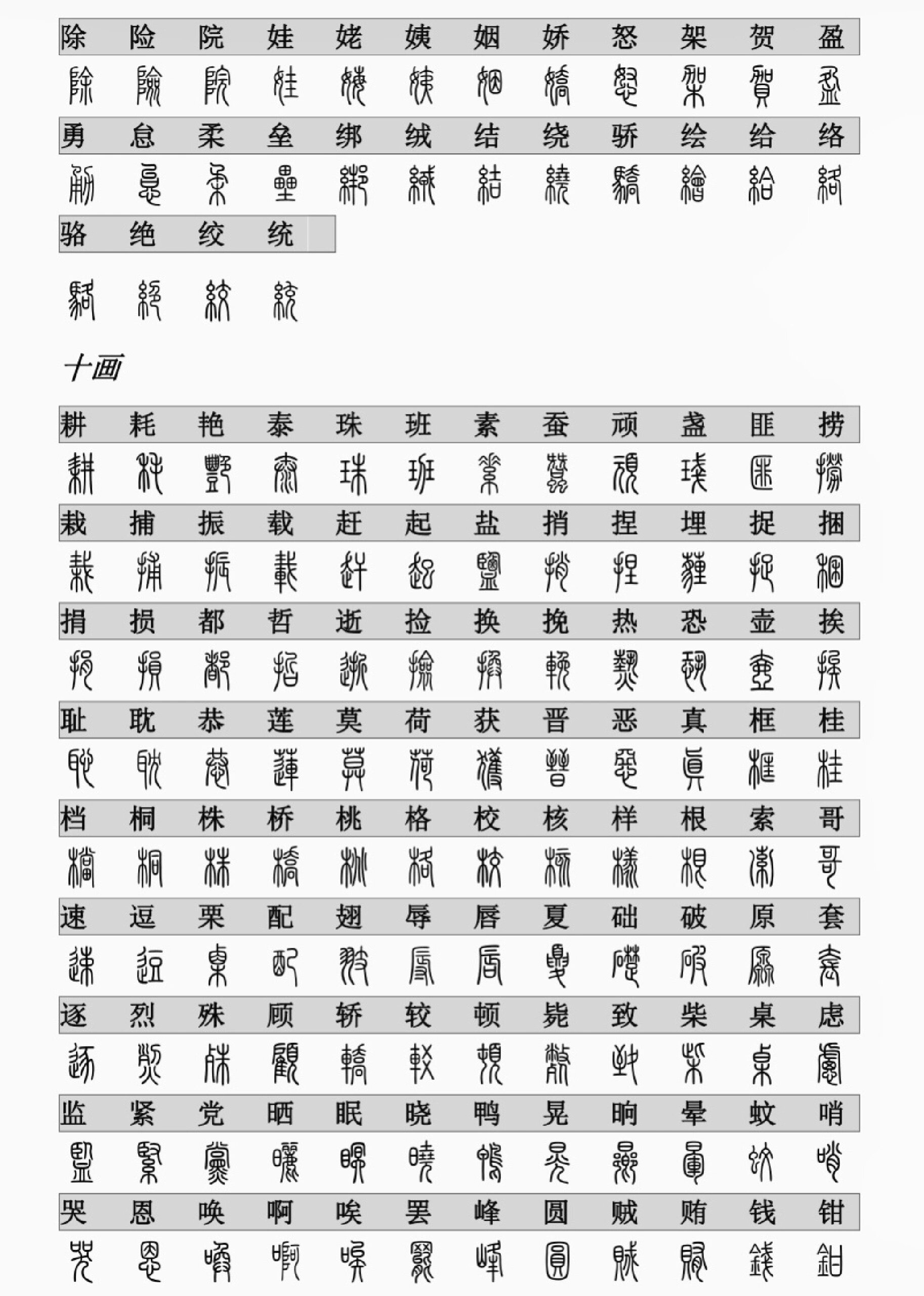 3500常用字篆书对照字表