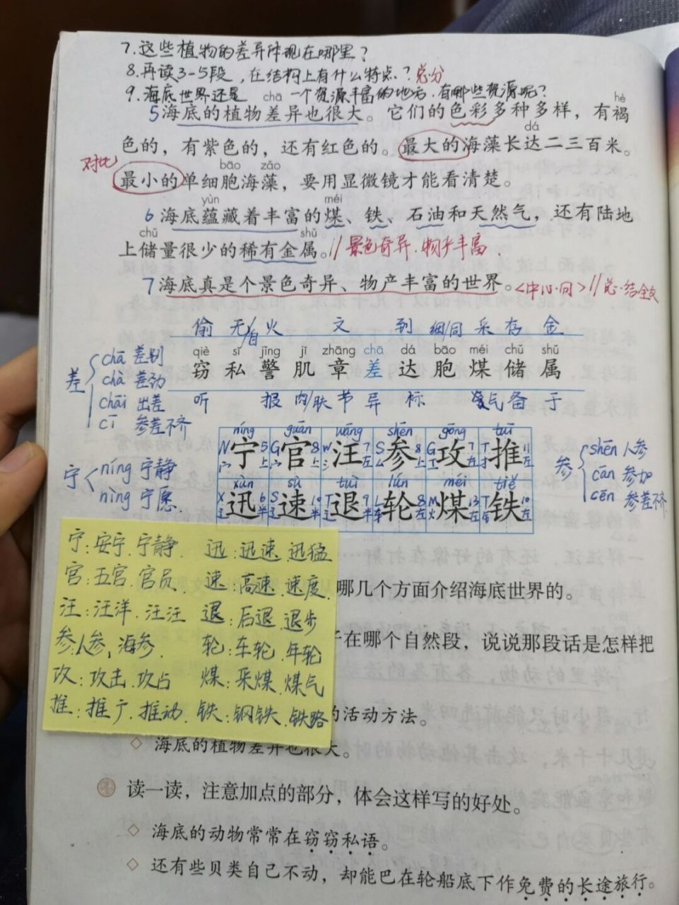 【备课笔记】三下语文《海底世界》