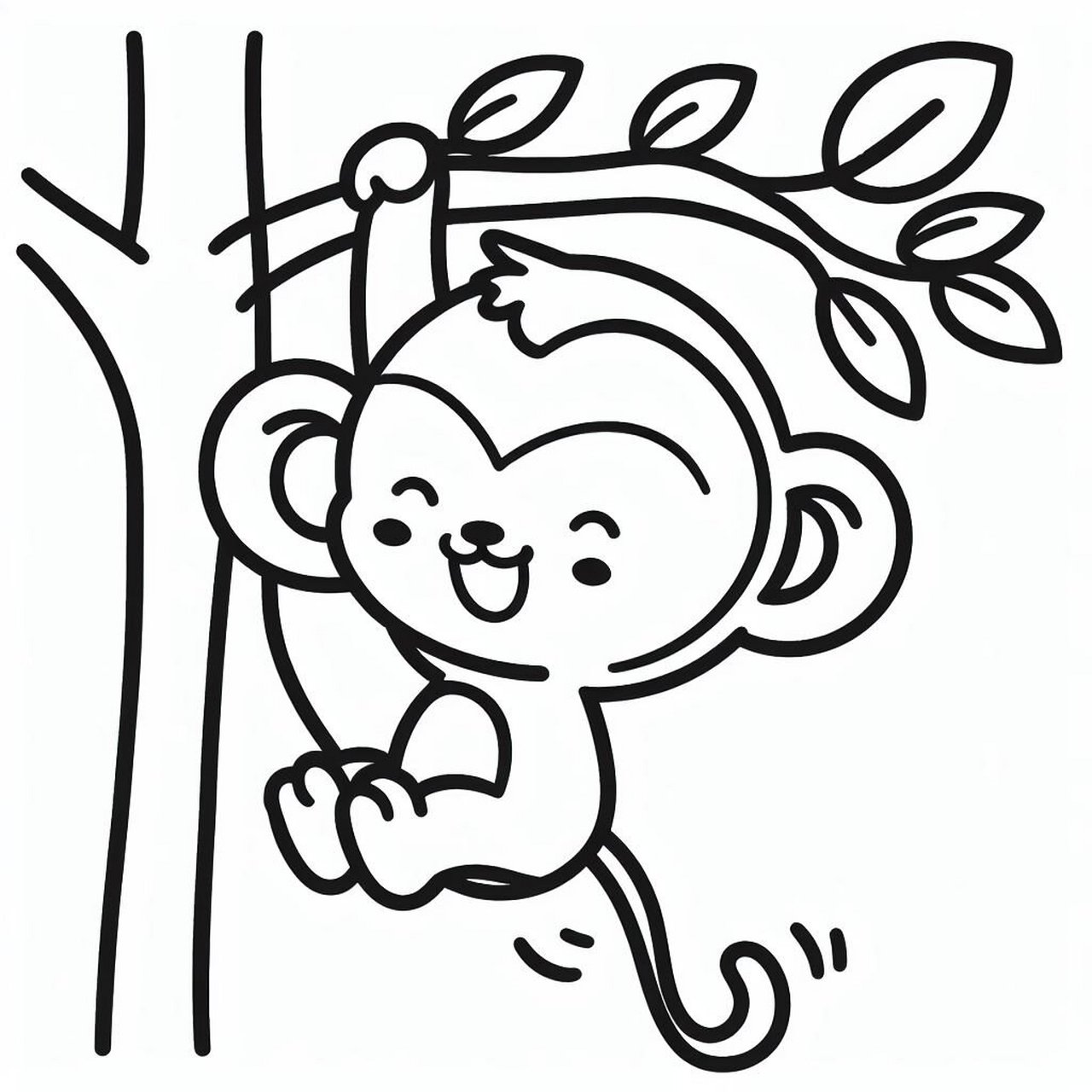 给女儿的涂色简笔画 - 荡秋千的小猴子 打印出来涂色