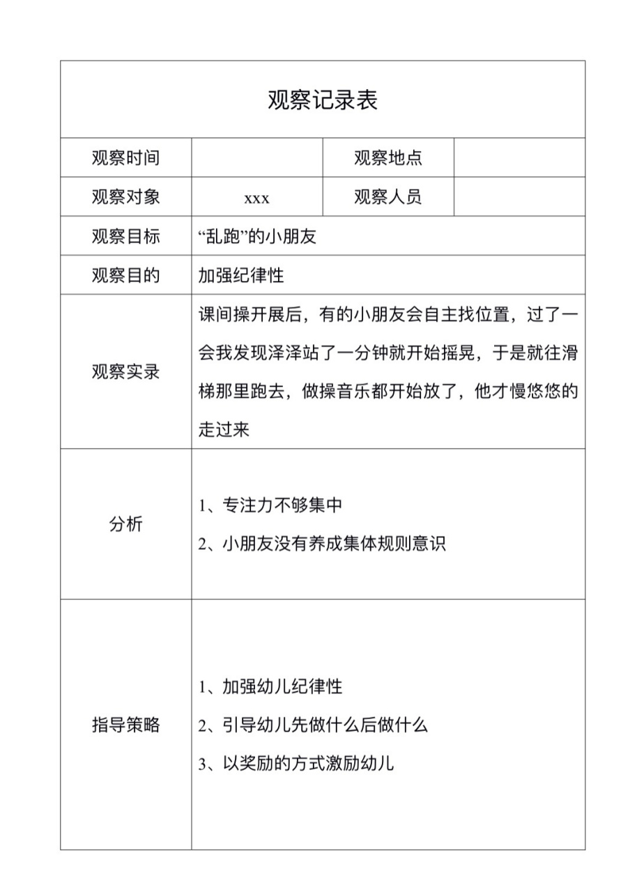 观察幼儿情况记录表小班(幼儿观察记录表怎么写小班)