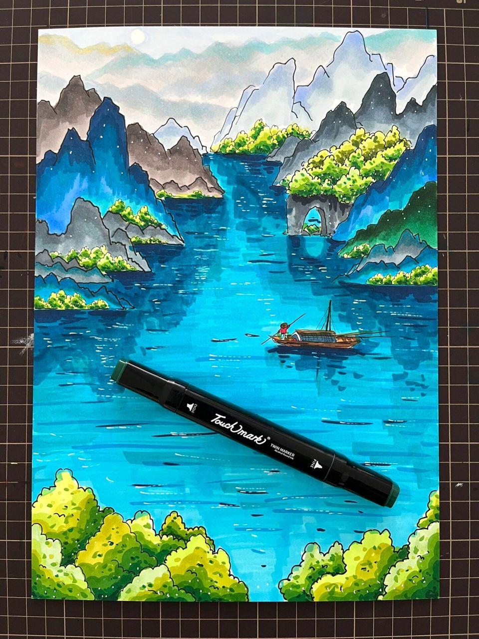 国风马克笔系列『桂林山水』     桂林山水甲天下,玉碧罗青意可参.