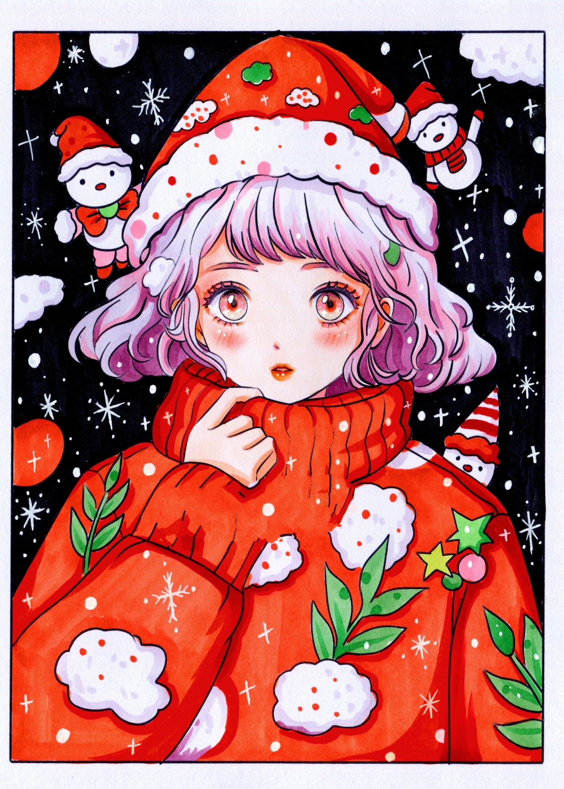 圣诞节🎄快到了,手绘一幅圣诞女孩附步骤