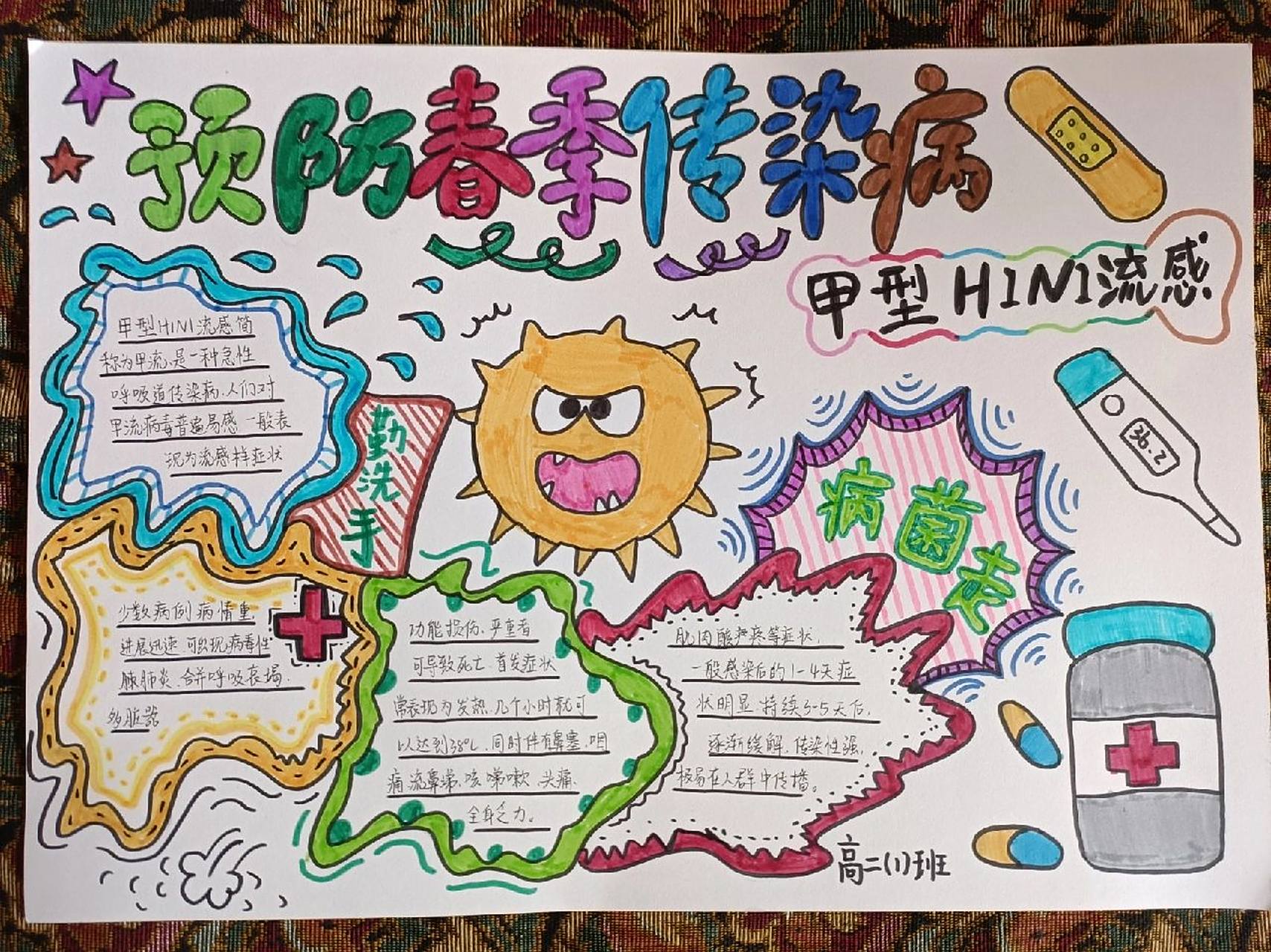 预防春季传染病手抄报 甲流主题