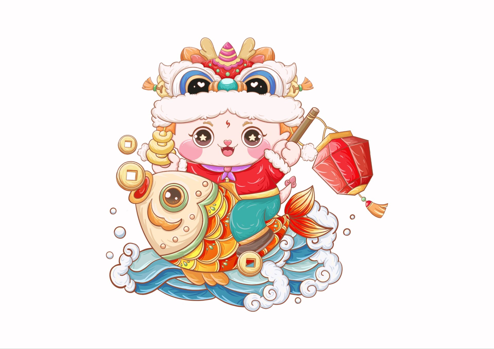 龙年原创插画图案-年年有鱼