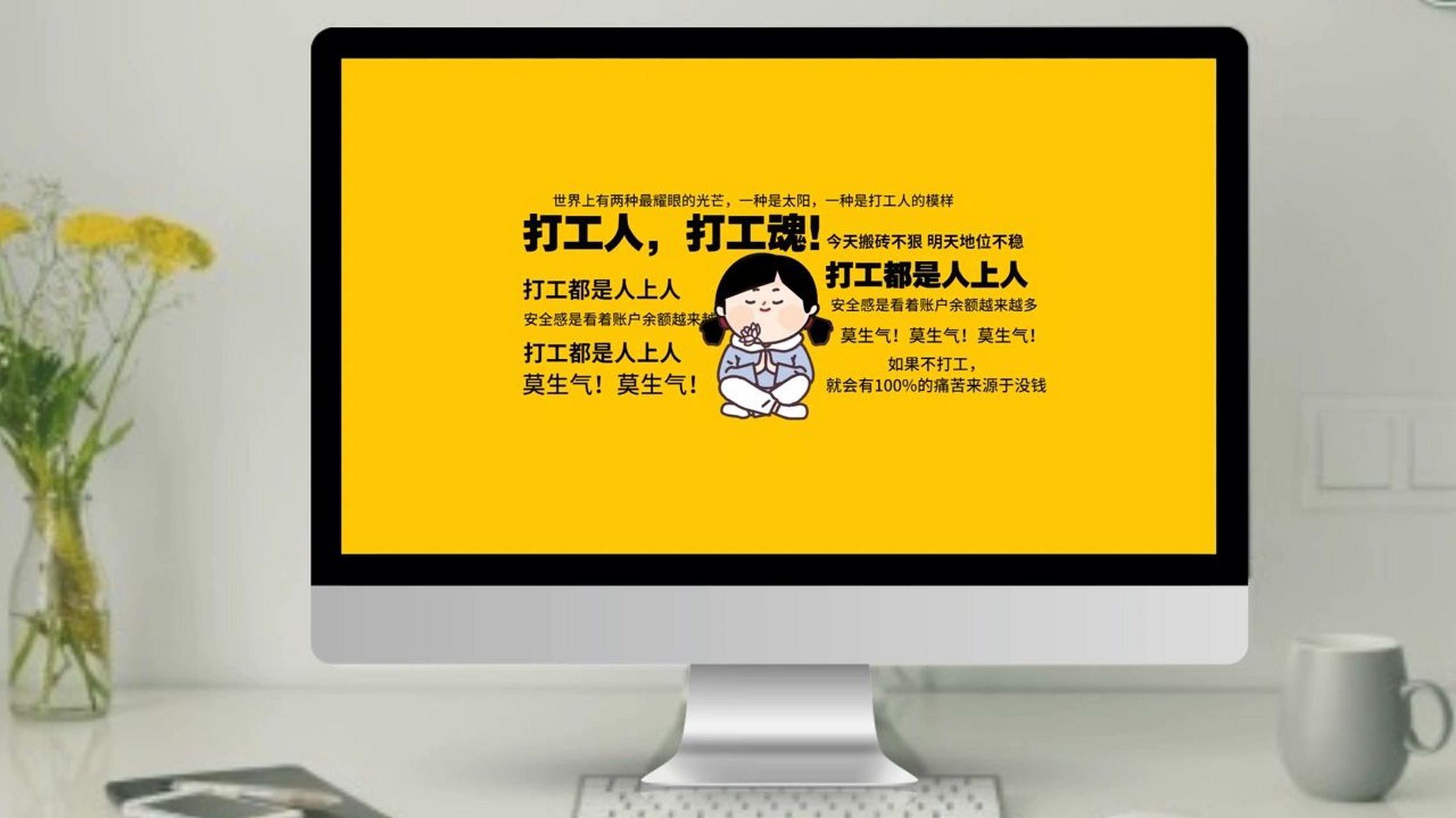 莫生气|佛系|办公电脑|桌面分区壁纸