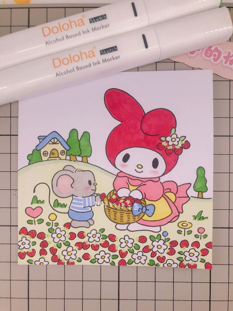 第192幅|美乐蒂卡通画,马克笔画.附步骤图.