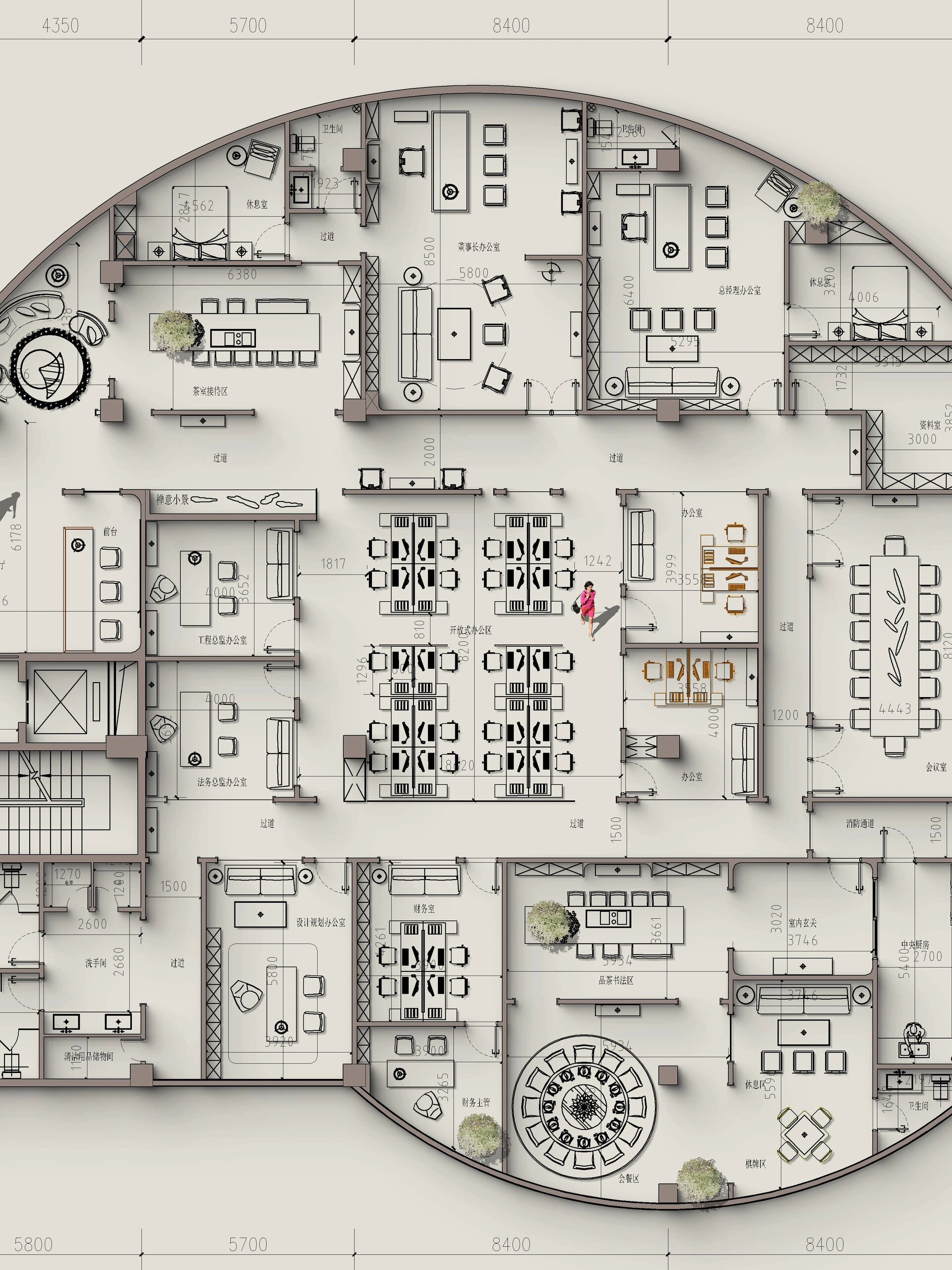 弧形空间的办公室可以这样设计 总面积在近800平的办公空间设计.