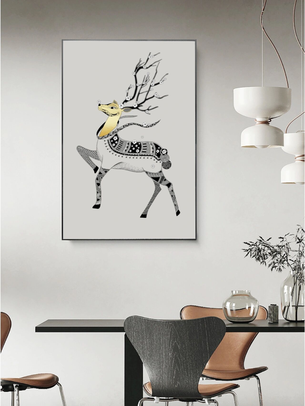 黑白装饰画-梅花鹿(内附步骤图) 梅花鹿寓意: 1,吉祥福禄 梅花鹿是