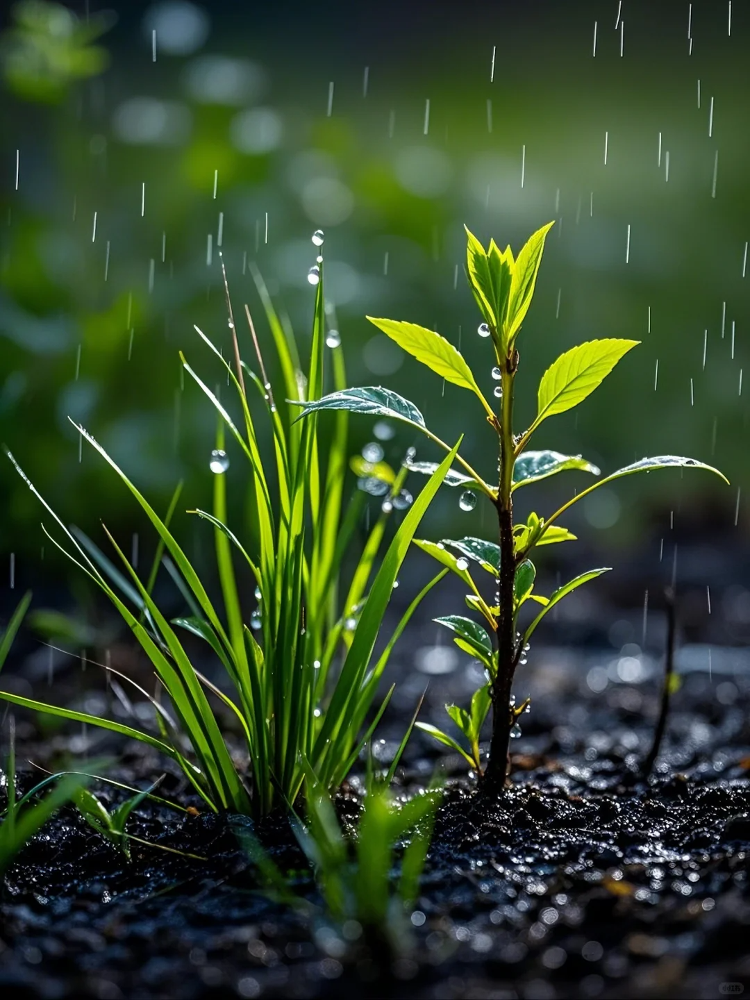老爷子穿着他那件旧工装,戴着斗笠,在雨中忙碌着