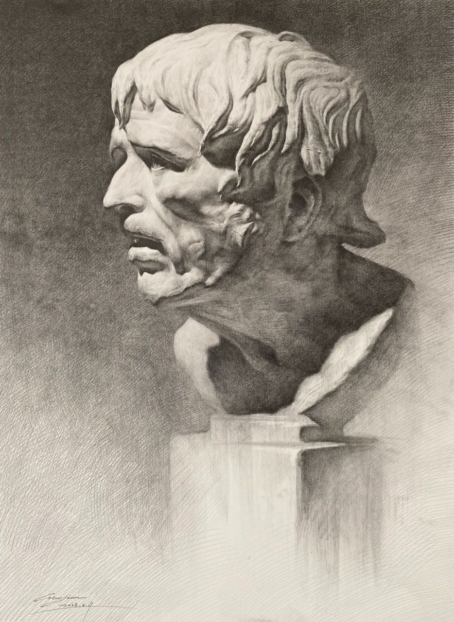 石膏像《海盗》 这次不用任何特殊材料,特殊技法,稳稳当当的用铅笔画