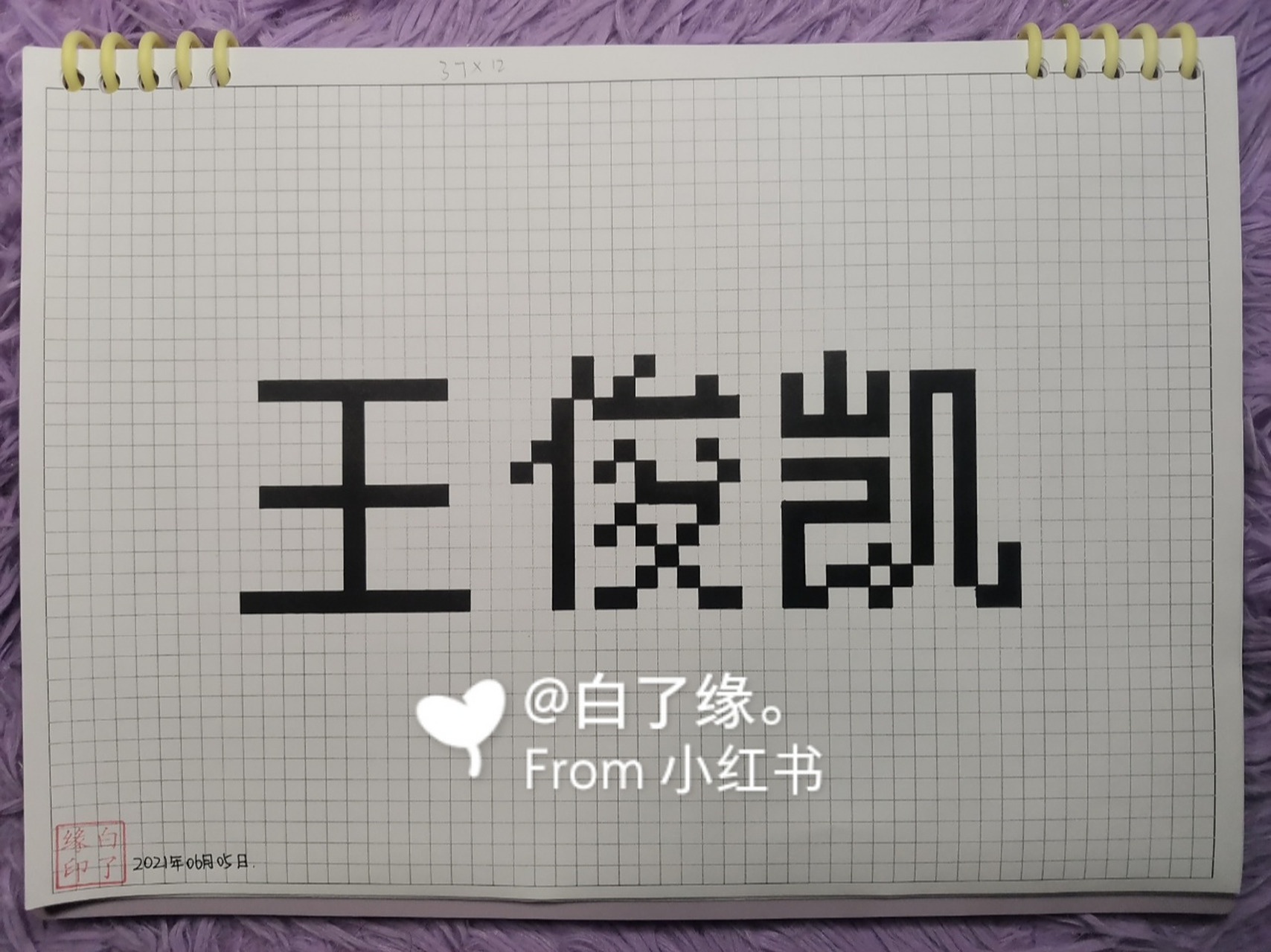 像素字 王俊凯. 临摹非原创 a4网格本 5mm格子 37×12 #王俊凯