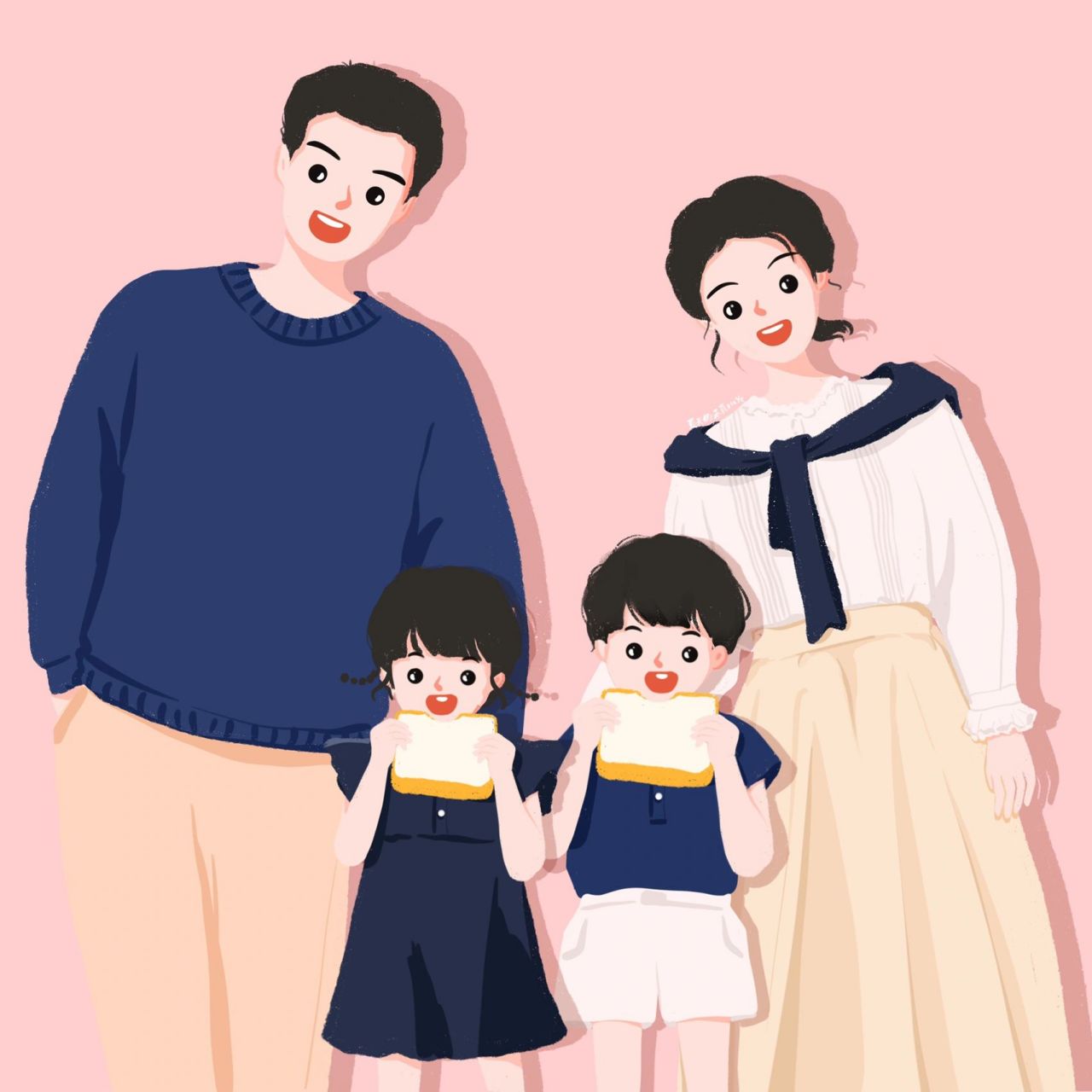 插画头像 | 可爱的爸爸妈妈宝宝全家福头像 爱与陪伴~ 背景多种配色供