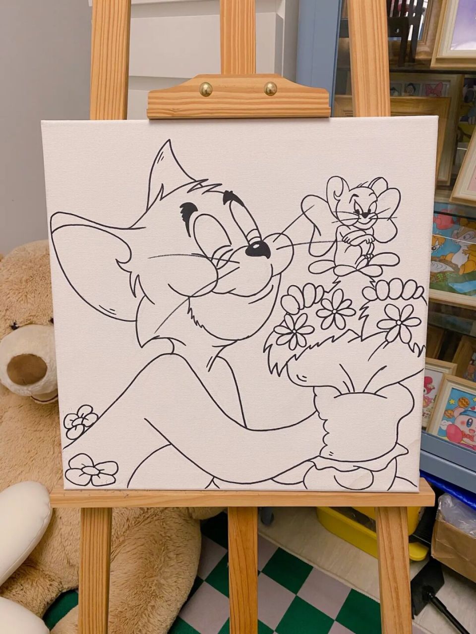 丙烯画,猫和老鼠