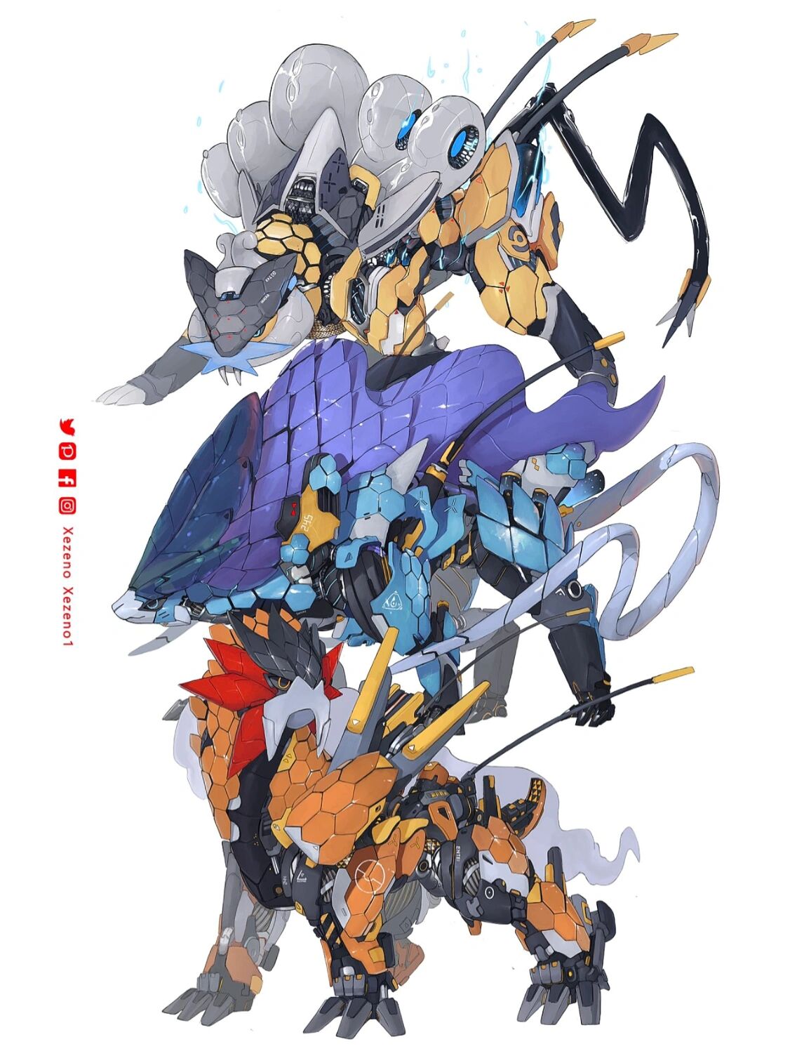 机器的融合越来越明显的第九世代,xezeno创作的部分机甲风宝可梦,整体