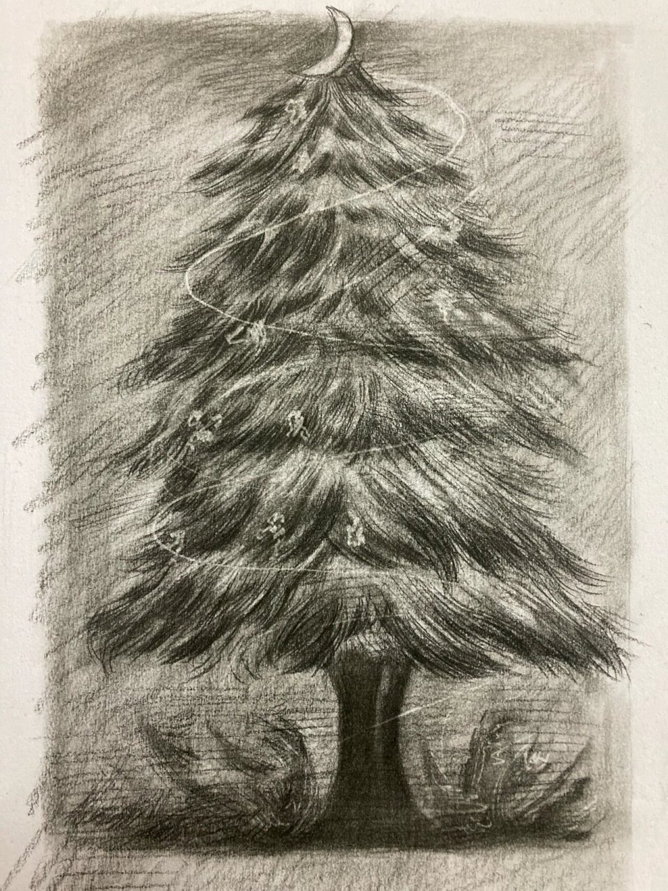 素描圣诞树教程来啦 美术生朋友们都画起来吧