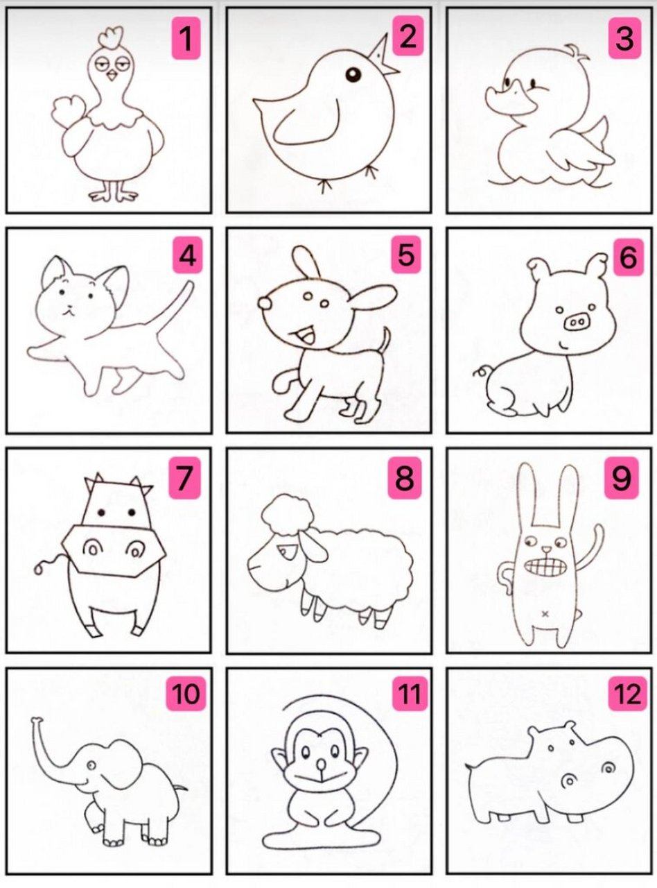 小动物简笔画(八) 儿童画 1️⃣ 公鸡 2️⃣ 小鸡 3️⃣