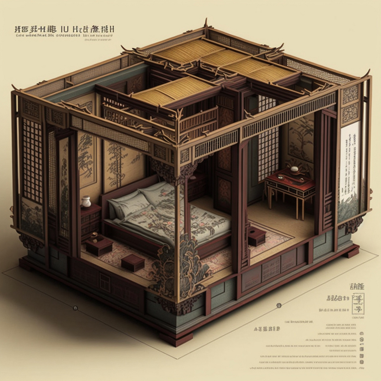 中式家具艺术设计,拔步床 记得贾宝玉住的碧纱橱里就是特大号的拔步床