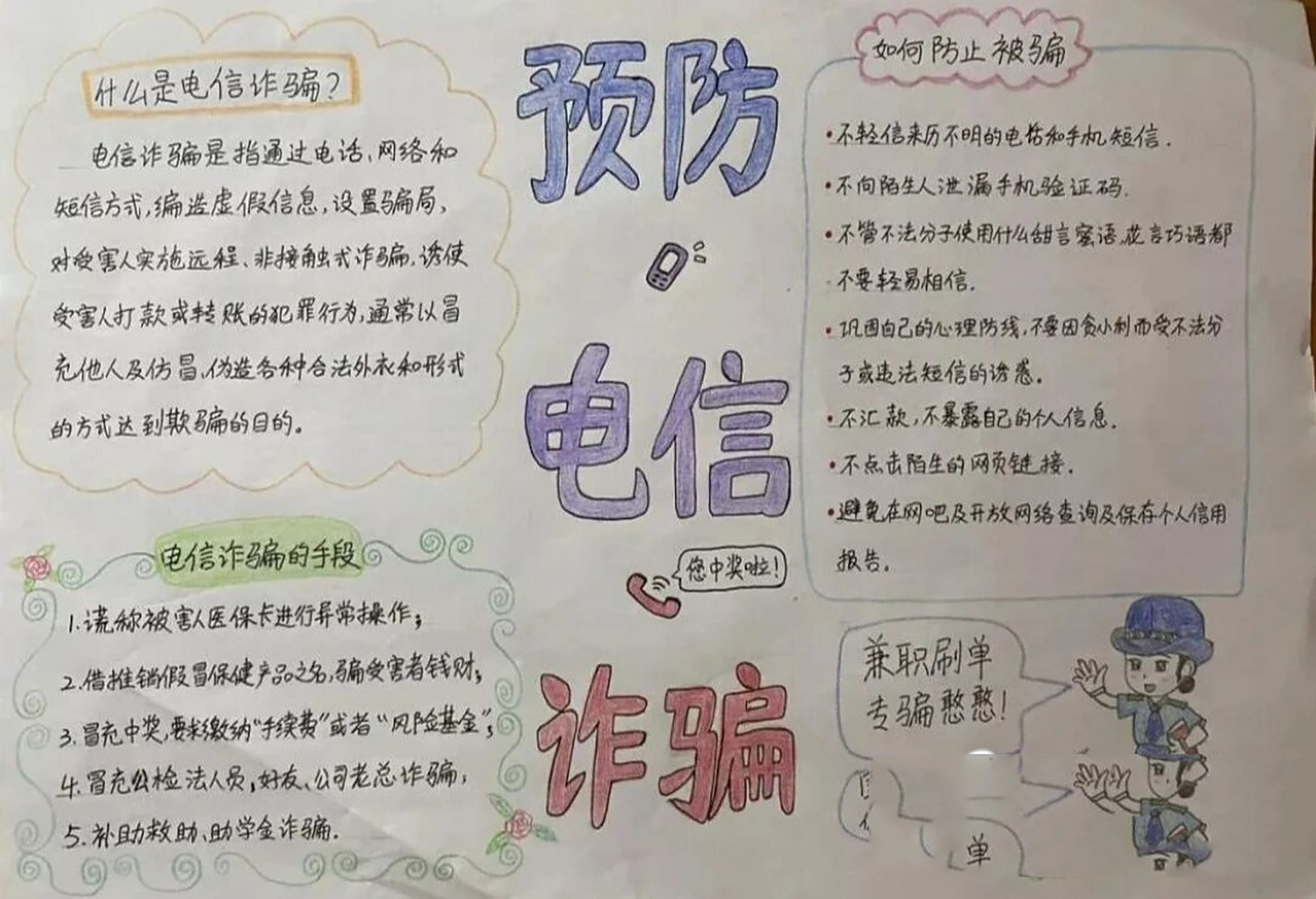 电信诈骗手抄报 中小学预防电信诈骗主题手抄报汇总