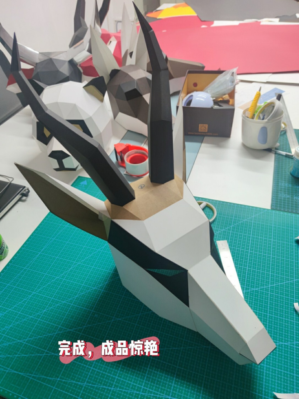 藏羚羊动物手工diy纸模头套面具 diy手工纸模-牛面具头套教程