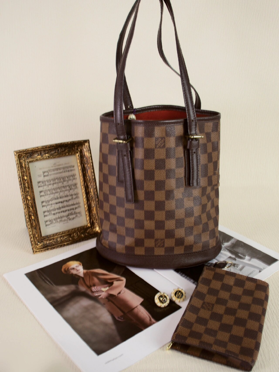 中古包741575151999年lv棋盘格小水桶 lv经典中古水桶子母包