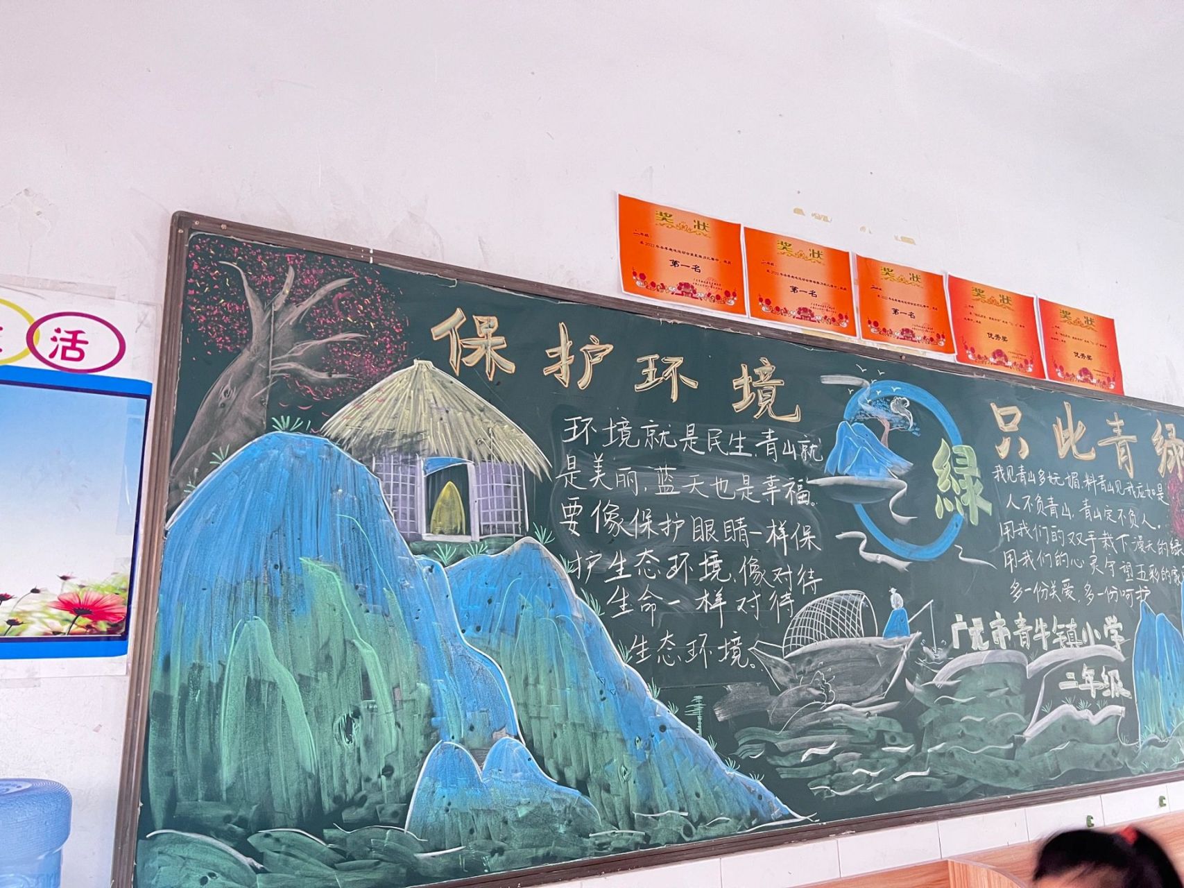 保护环境黑板报 四月份黑板报交差,感谢小.临摹的别的老师的.