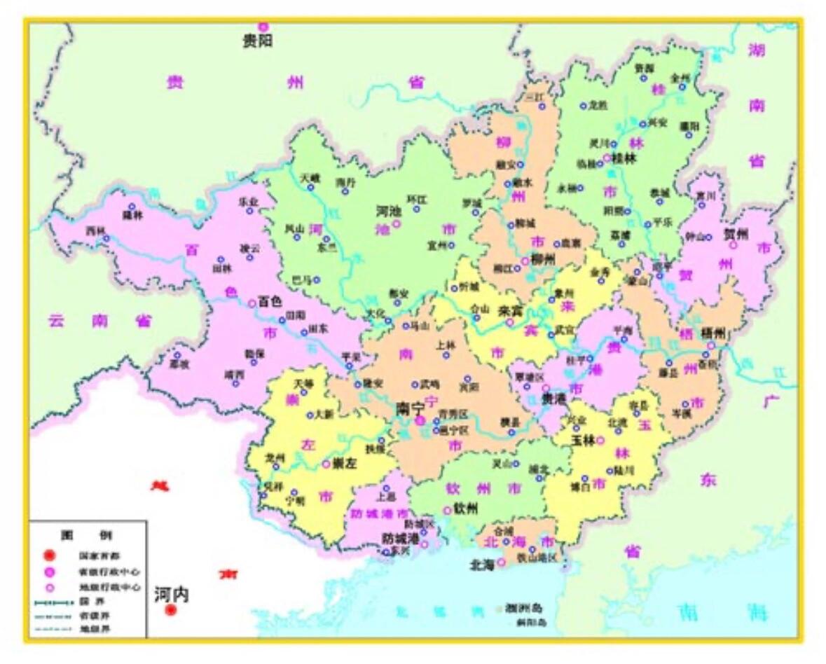 31省市自治区政区图(二十):广西壮族自治区