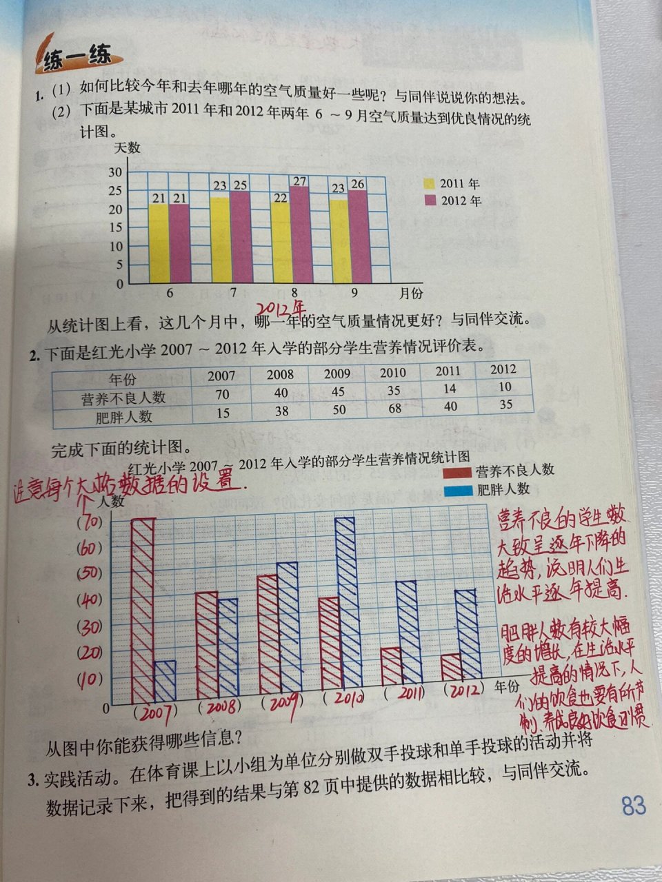 复式条形统计图 通过投球游戏,认识复式条形统计图,了解其特点;能从图