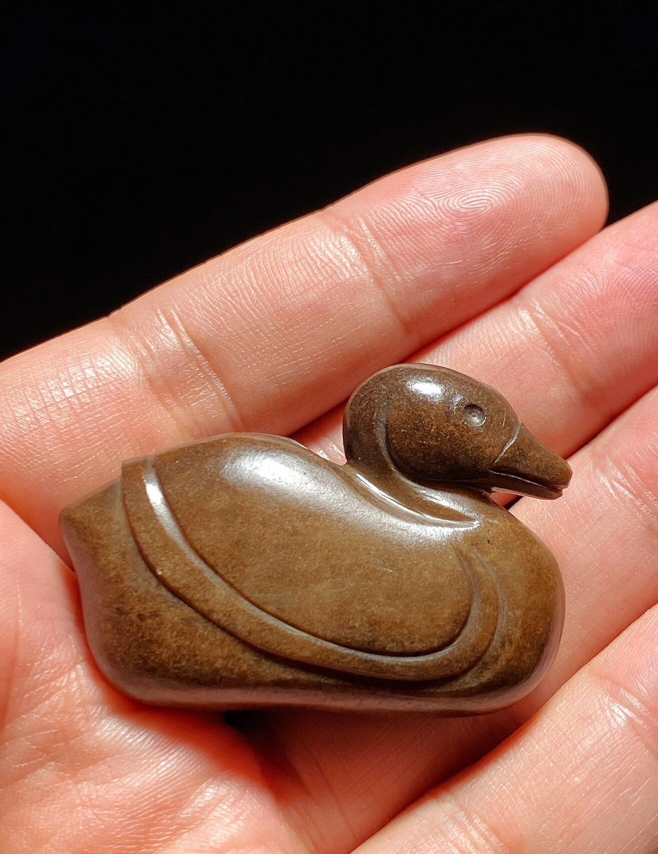 宋 和田玉籽料黑沁 玉雕 鸭子 玉鸭 挂件 长4.8 宽1.5 高3.