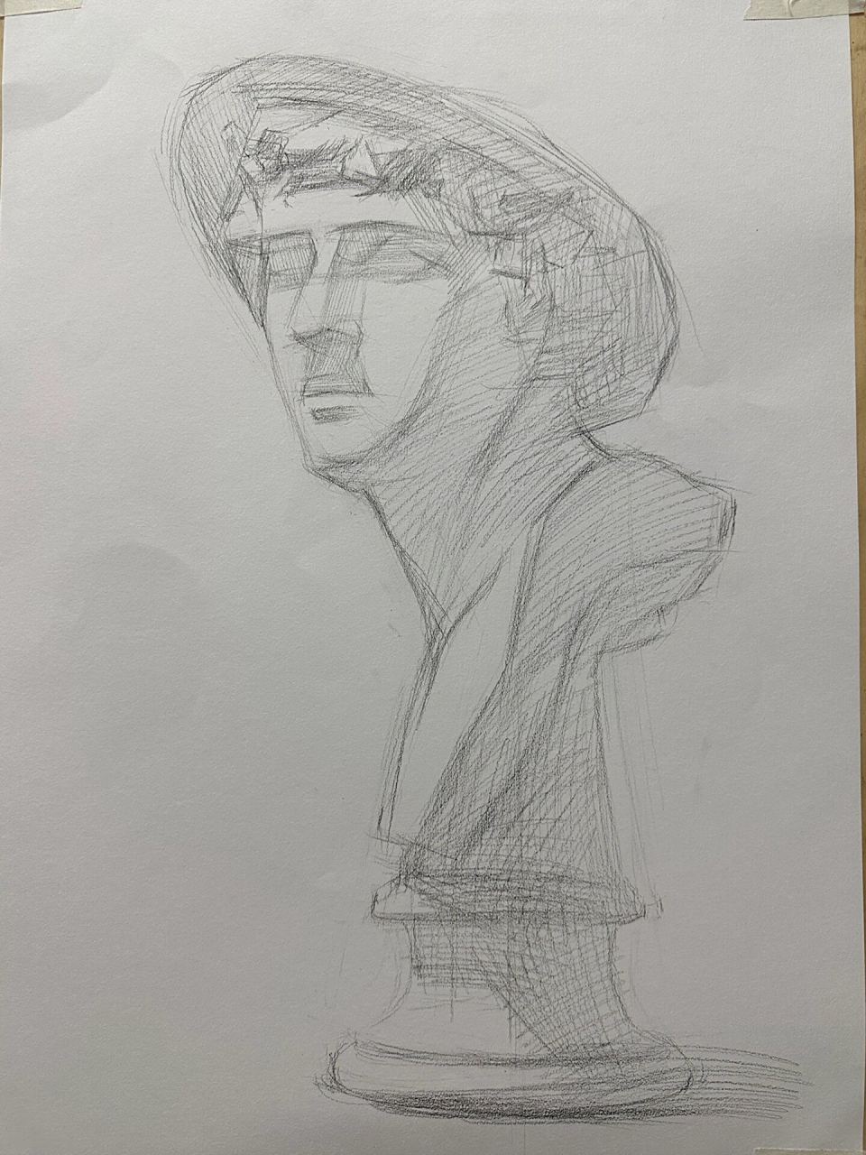 牧童石膏像 四开,铅笔,课堂范画步骤图.