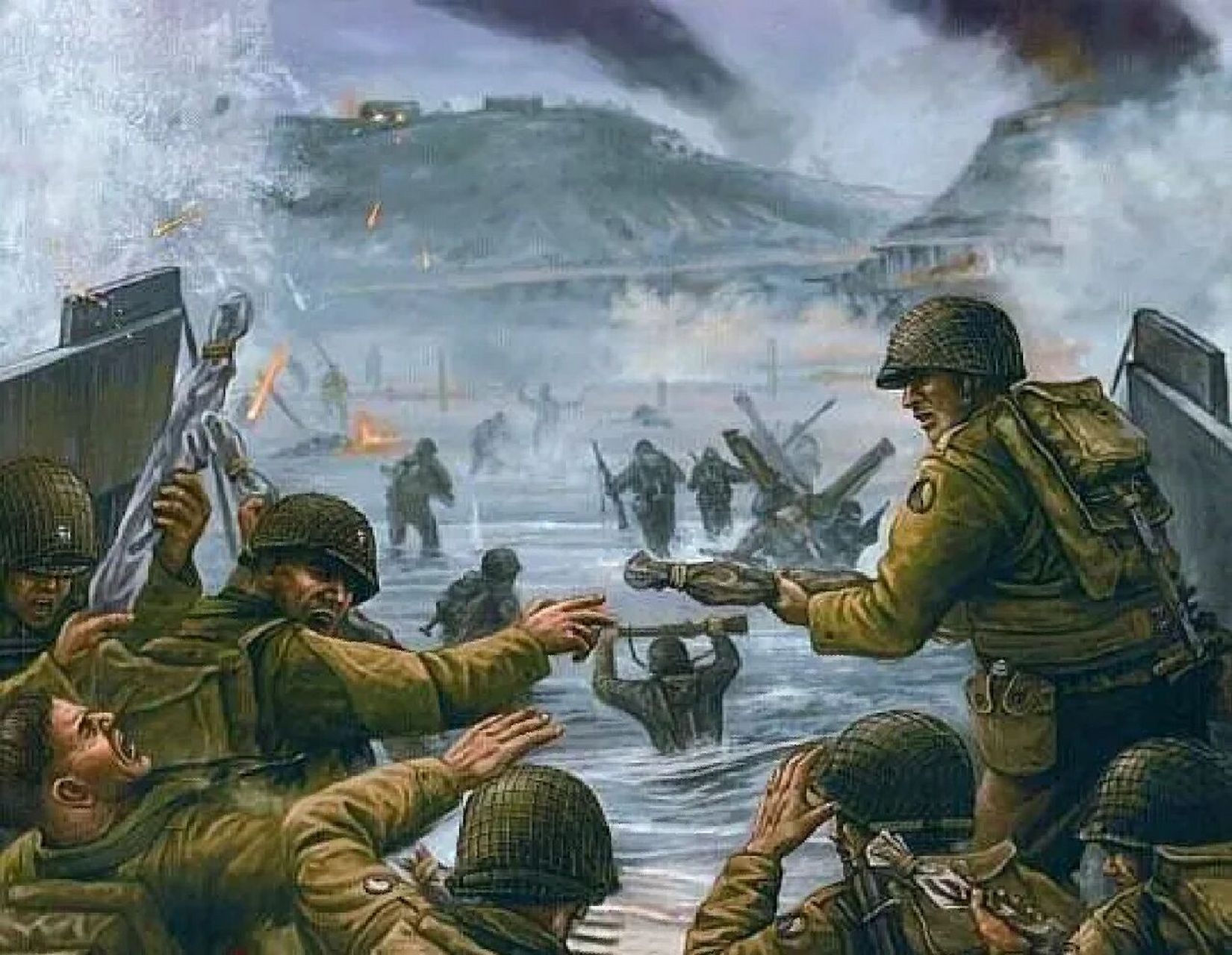 诺曼底登陆美军士兵冒着德军的机枪抢滩登陆