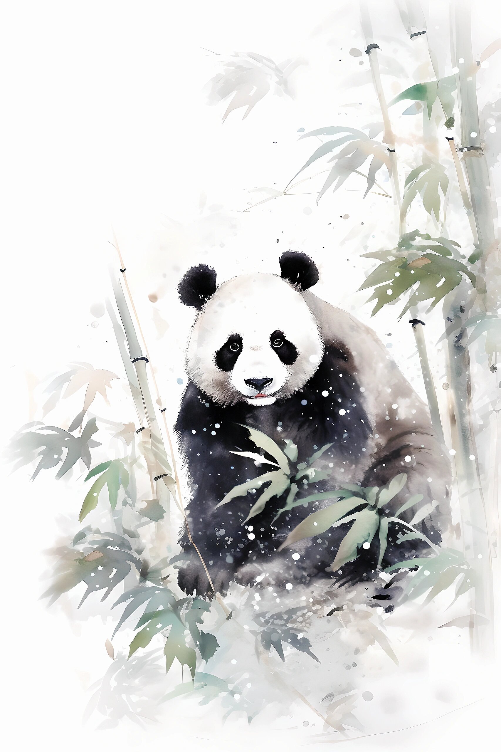 绘画素材//国画风格竹子和熊猫