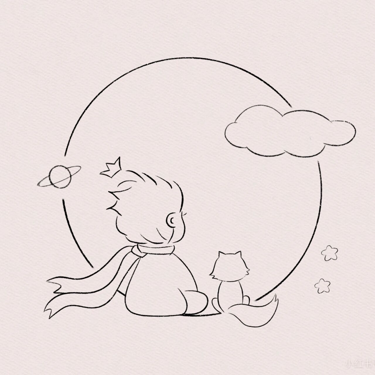 小王子与狐狸简笔画💫