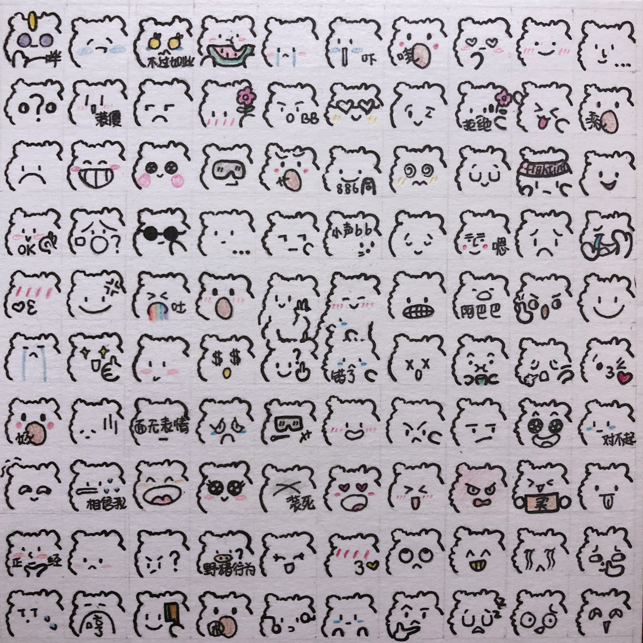 手绘|小白熊表情包100个不重样!统统包下! 这是根据wx表情包手绘的哦.