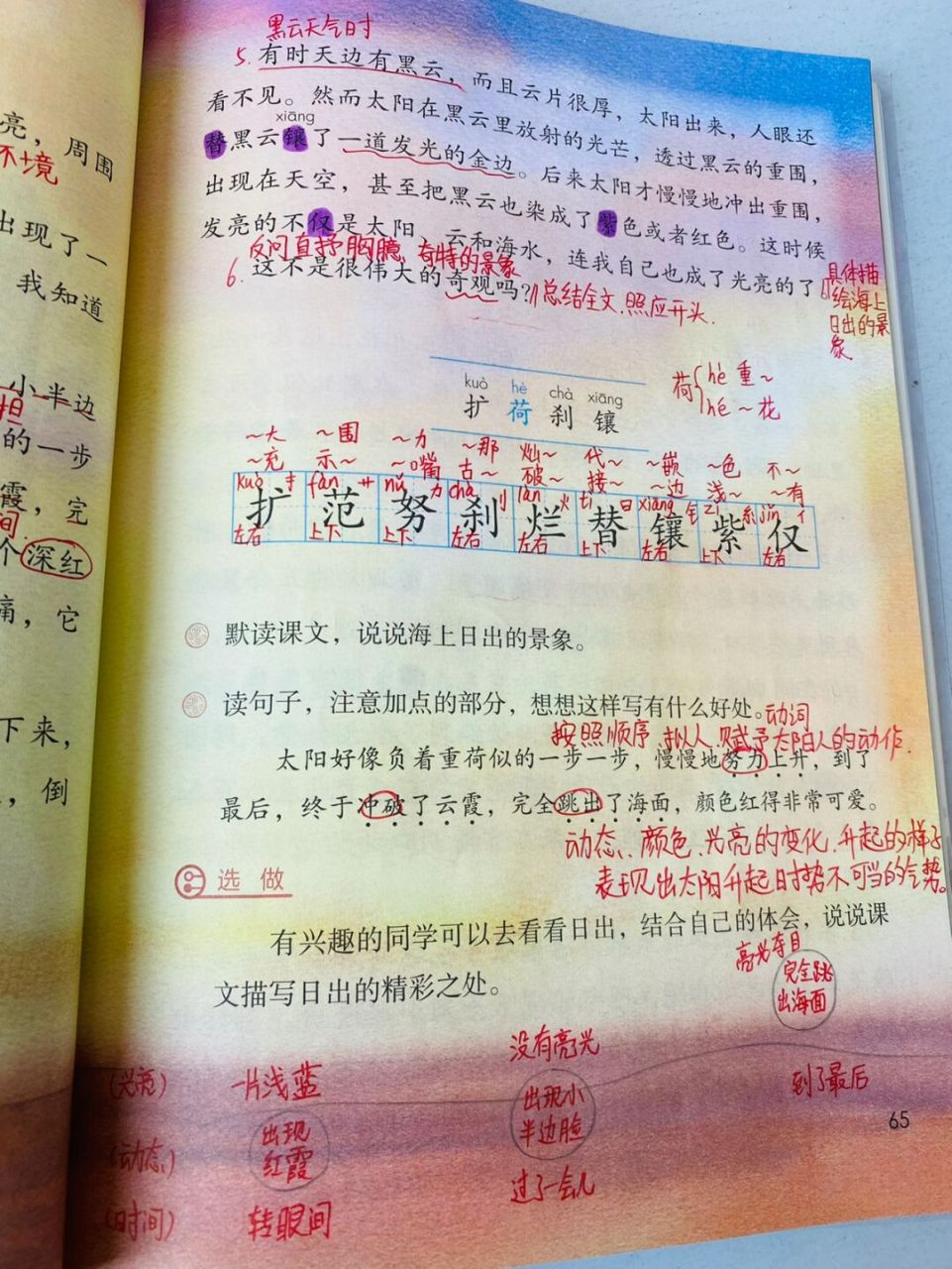 部编版四年级下册第五单元第十六课 第16课《海上日出》 #语文笔记