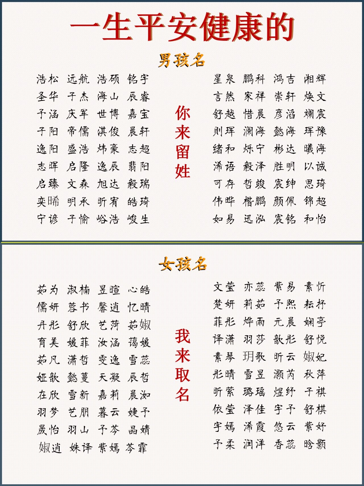 一生平安健康的宝宝名字