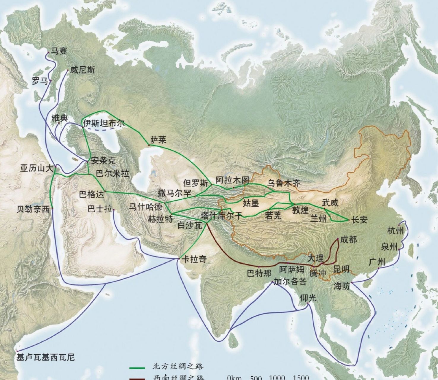 丝绸之路路线图 清晰图片