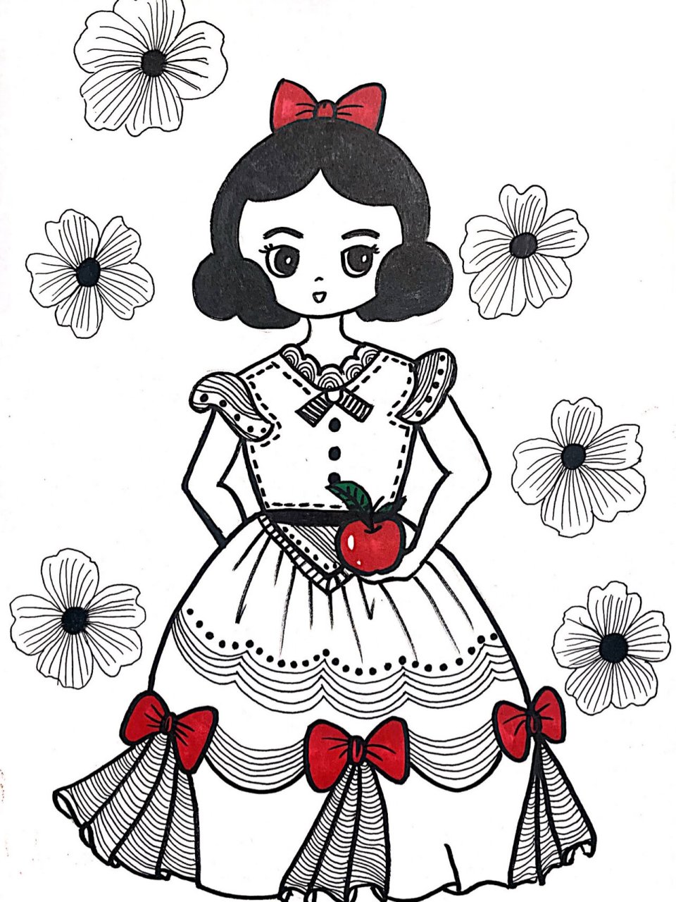 幼儿92简笔画马克彩笔画线描画白雪公主 99白雪公主线描画