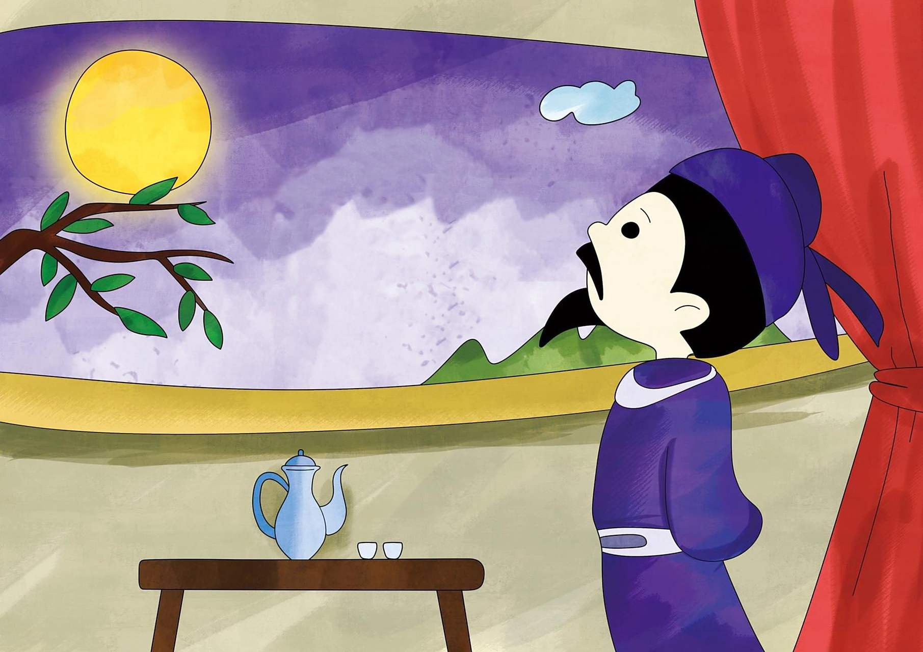 诗配画|静夜思李白|绘画朗诵 93《静夜思》是唐代诗人李白的诗作.