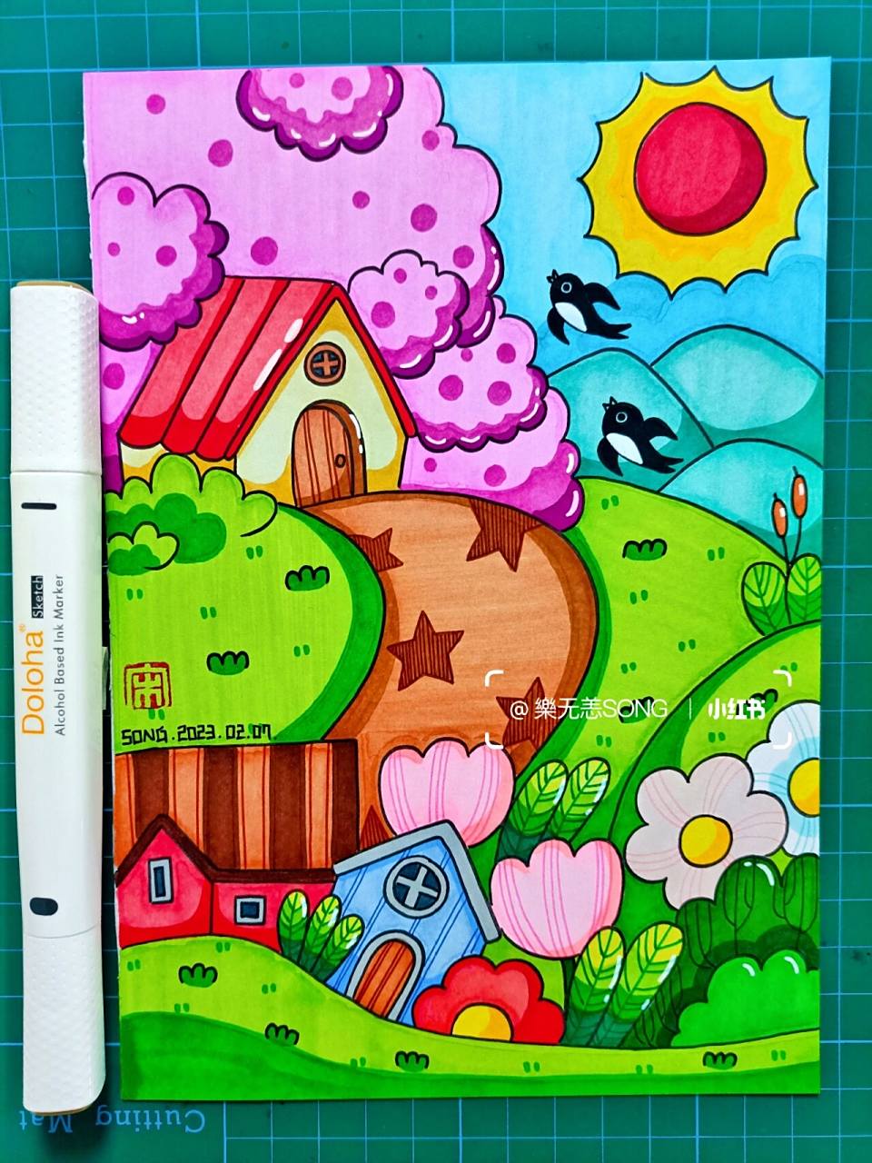 创意儿童画《春天来了》 马克笔画儿童画-224春天来了