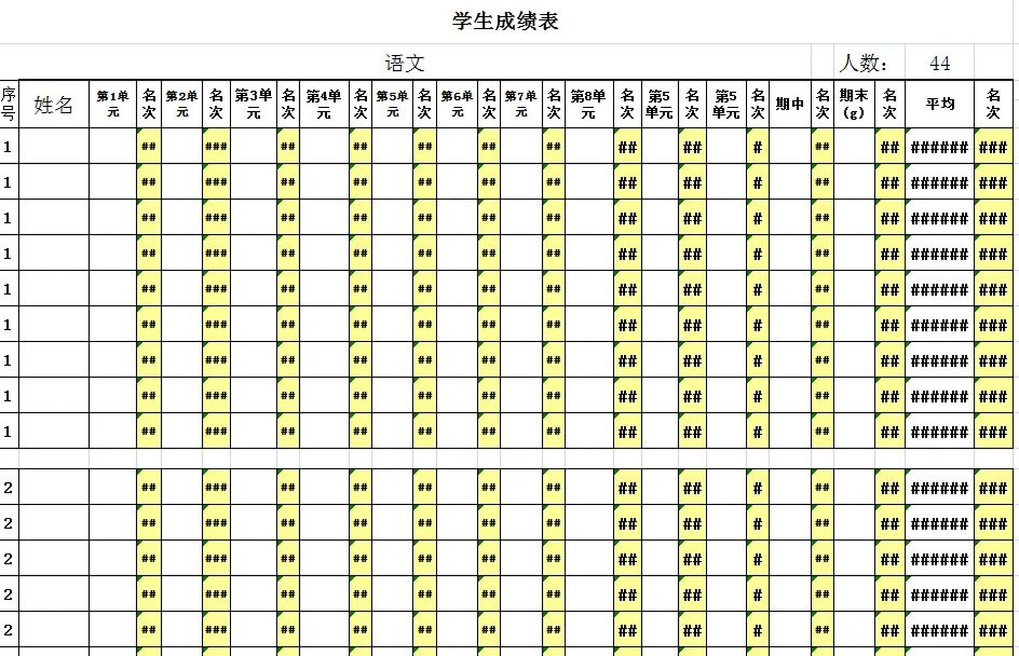 成绩表学生图片