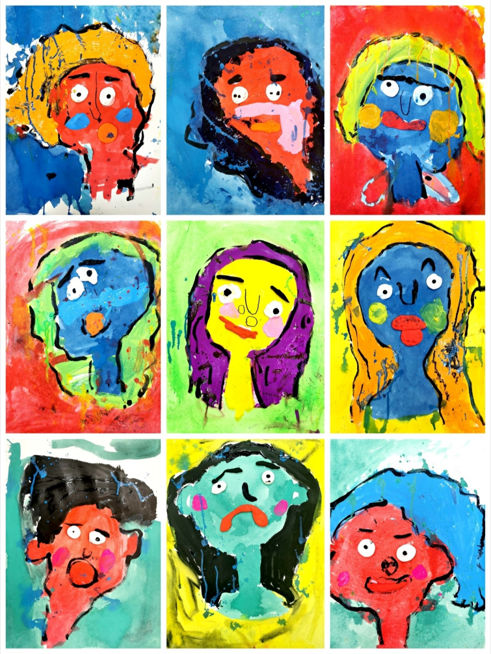 3-4岁小朋友作品 这个系列要根据人物的性格和心情配色,色彩搭配对比