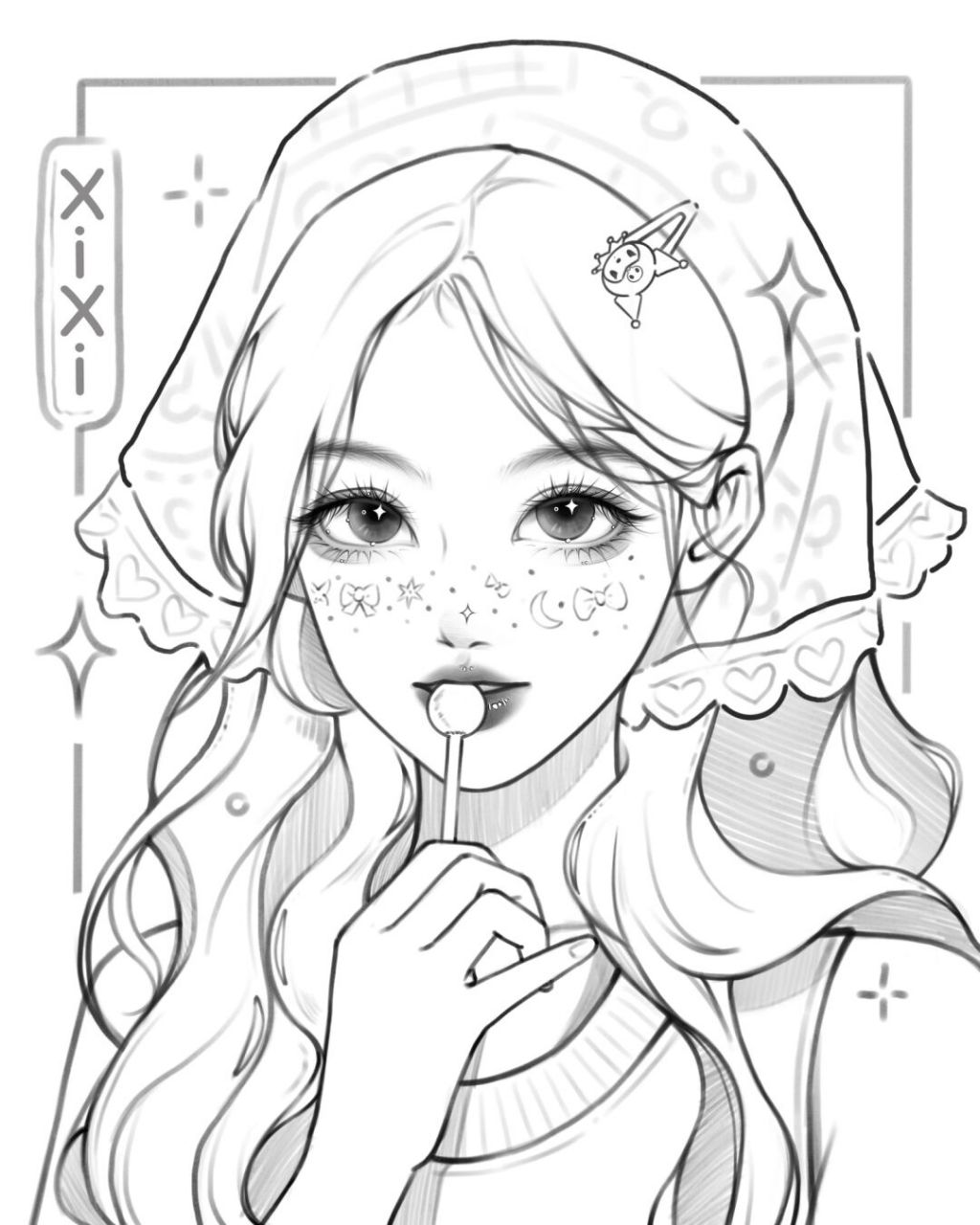 线稿练习 #画画的日常# #ipad绘画# #procreate绘画# #线稿# #少女