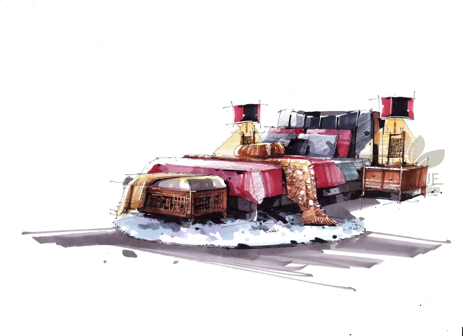 8715马克笔单体手绘97【室内单体床】9315分享 来自优秀的