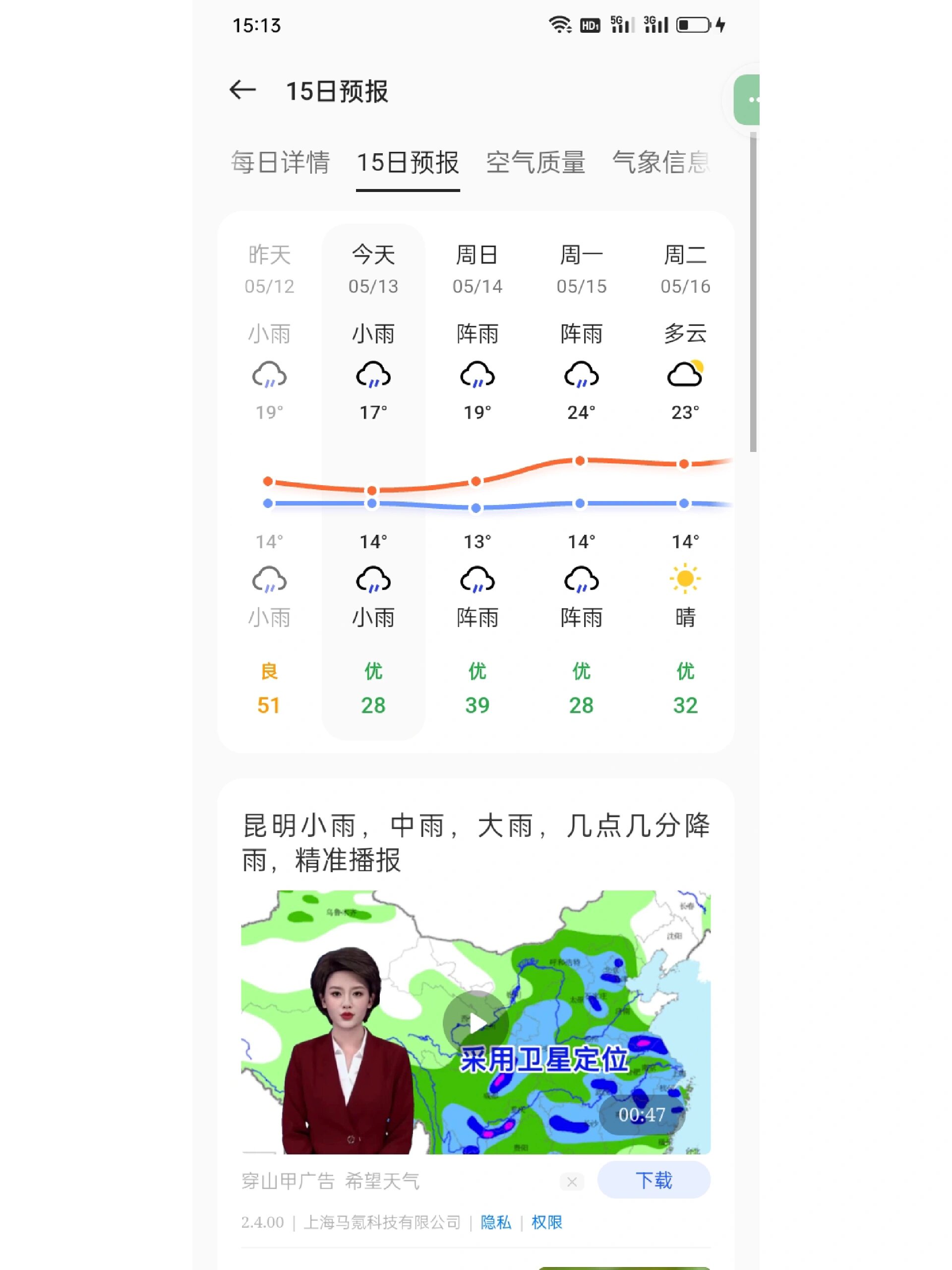 昆明天气预报查询预报