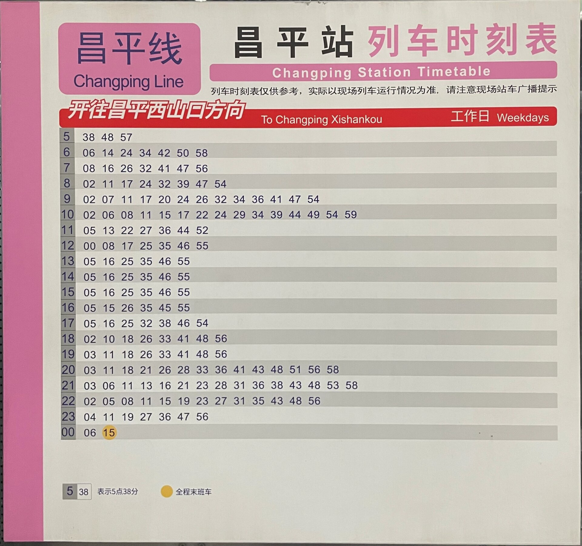 北京昌平线昌平站列车时刻表